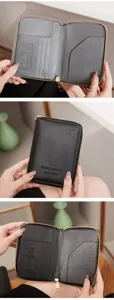 Detailed view of the RFID passport holder with multiple card slots and secure zip closure.