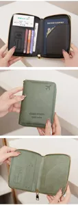 Multi-functional travel passport holder, RFID blocking PU leather wallet, card slots.