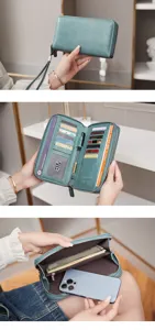 RFID double zipper long wallet for women large capacity multi-card organizer clutch purse