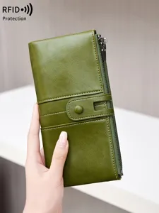 Women's RFID Blocking Long Wallet Double Zipper Multi-Card Slot PU Leather Casual Handbag Purse Clutch