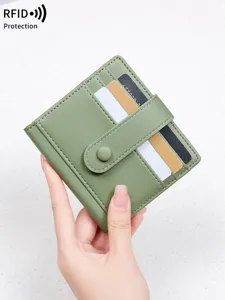 Portefeuille Court en Cuir PU pour Femme Blocage RFID Porte-Cartes Porte-Monnaie Couleur Unie Bifold Minimaliste