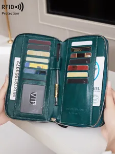 Women RFID Blocking Long Wallet Double Zipper PU Leather Large Capacity Travel Clutch Card Holder Purse