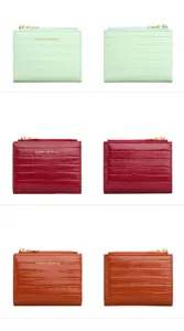 Women short wallet crocodile pattern zipper coin purse fashion slim card holder detail