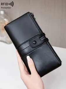RFID blocking women long wallet black double zipper clutch purse portable card holder bag