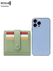 Portefeuille court femme anti RFID en cuir PU étui à cartes monnaie vert menthe