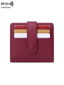 Porte-carte court en cuir PU pour femme blocage RFID fermeture à pression uni