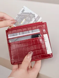 Portefeuille court pour femmes motif crocodile rouge porte-monnaie multifonctionnel étui cartes