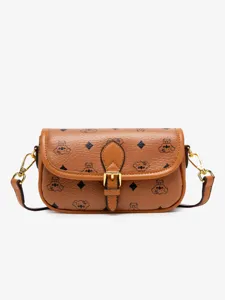 Retro PU Leather Women Crossbody Bag Vintage Geometric Print Flap Small Square Bag Luxury Designer Style Shoulder Handbag