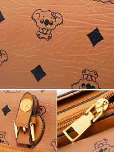 Women vintage printed shoulder bag with koala motif and premium metal hardware details.