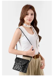 Classic minimalist black quilted crossbody bag for women, lightweight and stylish shoulder bag.