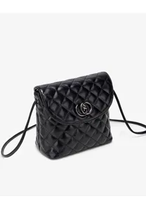Classic black quilted crossbody bag for women with elegant metal clasp and slim shoulder strap.