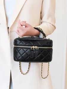 Women Fashion Quilted Chain Crossbody Bag PU Leather Luxury Designer Style Small Square Handbag Shoulder Purse