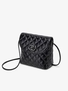 Classic quilted black crossbody bag for women, stylish minimalist shoulder bag with metal lock.