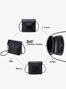 Classic black quilted crossbody bag with chic chain strap and elegant metallic clasp design.