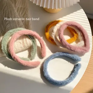 Stile Coreano Peluche Tesa Larga Cerchietto Morbido Velluto Tinta Unita Fascia Per Capelli Accessori Per Capelli Per Donne