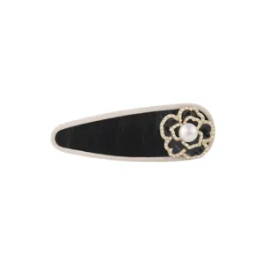 Korean sweet black white camellia pearl hair clip elegant BB clip cute hair accessory
