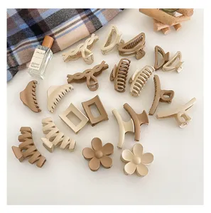Set of neutral coffee tone hair claw clips, large matte aesthetic shark clips for thick hair.