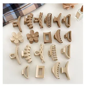 Matte coffee hair claw clips set, cute floral and geometric large shark hair clips for women.