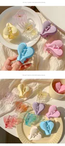 Heart hair claw clip frosted acrylic mini shark clip cute hair accessories detail view