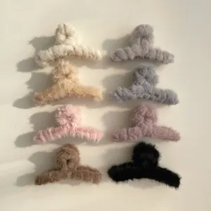Soft plush hair claws set, warm faux fur claw clips, elegant winter hair accessories for women.