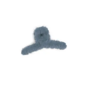 Plush hair claw clip fluffy winter hair accessory elegant blue grey hair catch for women