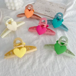 Sweet Macaron Color Heart Hair Claw Large Resin Hair Clip Cute Shark Clip Hair Accessories For Women