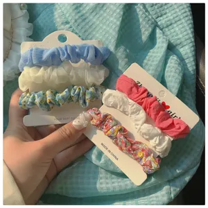 Floral mesh hair scrunchies set 3 pieces cute sweet hair ties for women girls styling accessory