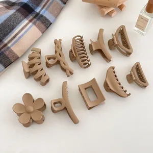 Matte brown hair claw clips set stylish large shark clips for thick hair daily styling accessories
