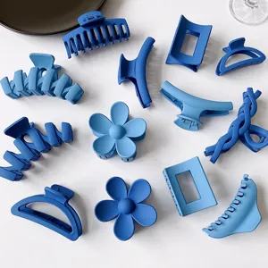 Set di mollette per capelli blu opache estetiche pinze geometriche a fiore per capelli da donna