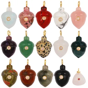 Natural Semi-Precious Stone Pinecone Pendant Brass Zircon Inlaid Charm Elegant Fashion Jewelry Accessory Gift