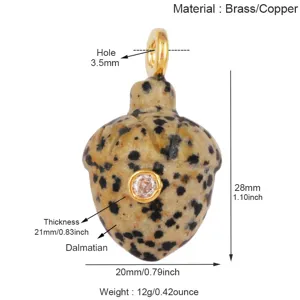 Natural stone acorn pendant with brass core and sparkling zircon inlay for jewelry making.