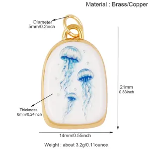 Messing kwal hanger bedel met gedetailleerde afmetingspecificaties voor mooie sieraden.