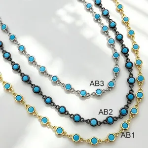 DIY jewelry semi-finished round zircon bezel chain in gold silver black color options detail view