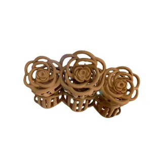 Molla per capelli fiore camelia marrone stile francese accessorio elegante donna