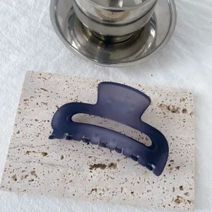 Matte blue hair claw clip for women, large nonslip resin hair catch for thick hair styling.