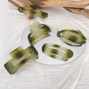 Green gradient hair claw clips set, matte finish shark clips and banana clips for women.