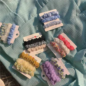 Floral hair scrunchies 3pcs set cute pastel hair ties elastic hair bands for women