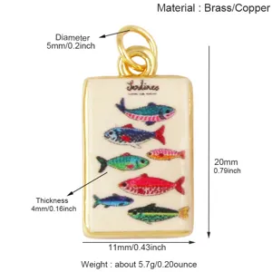 Messing sardine hanger bedel rechthoek emaille vis sieraden componenten accessoires