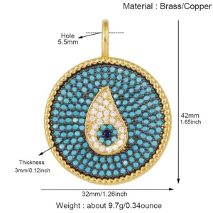 Messing Türkis böser Blick Anhänger Charm DIY Schmuck Zubehör 42x32mm Größe Basteln