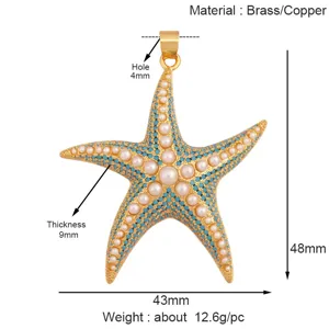 Detail des goldenen Seestern-Anhängers mit 48mm Höhe, 43mm Breite, 9mm Dicke und 4mm Loch.