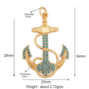 Türkis Anker Anhänger Detail Maße und Größenspezifikationen, goldenes DIY Schmuck Zubehör.