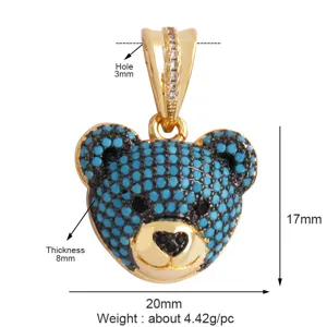 Vergoldeter Türkis Pavé Bär Anhänger Charm für DIY Schmuckherstellung 17x20mm neu