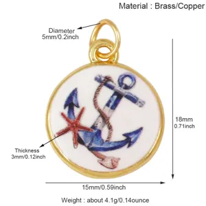Messing anker en zeester hanger, diameter 15mm, dikte 3mm, ideaal voor handgemaakte kettingen.