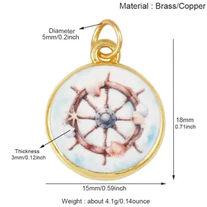 Puur koper nautische schip stuurwiel hanger messing sieraden detail maat 15mm