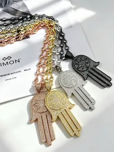 Hamsa Hand Pendant Necklace Set Beaded Zirconia Rhinestone Layered Chain Jewelry Accessory