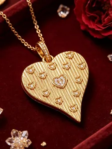 Gold heart pendant necklace with shimmering cubic zirconia stones, elegant jewelry accessory for DIY charm.
