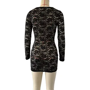 Black lace long sleeve mini dress sexy bodycon stylish chic detail view back display