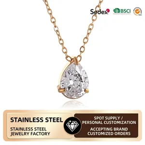 Tropfen Anhänger Halskette Edelstahl Zirkon Wassertropfen Zierlicher Schmuck Für Damen Minimalistischer Luxus Kreuzkette