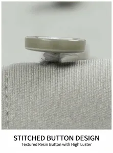 Men's shirt button detail close up, resin button with neat wrapping craft, casual top.