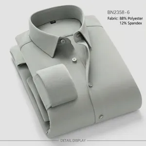 Detailed view of light grey mens long sleeve casual shirt fabric texture display.